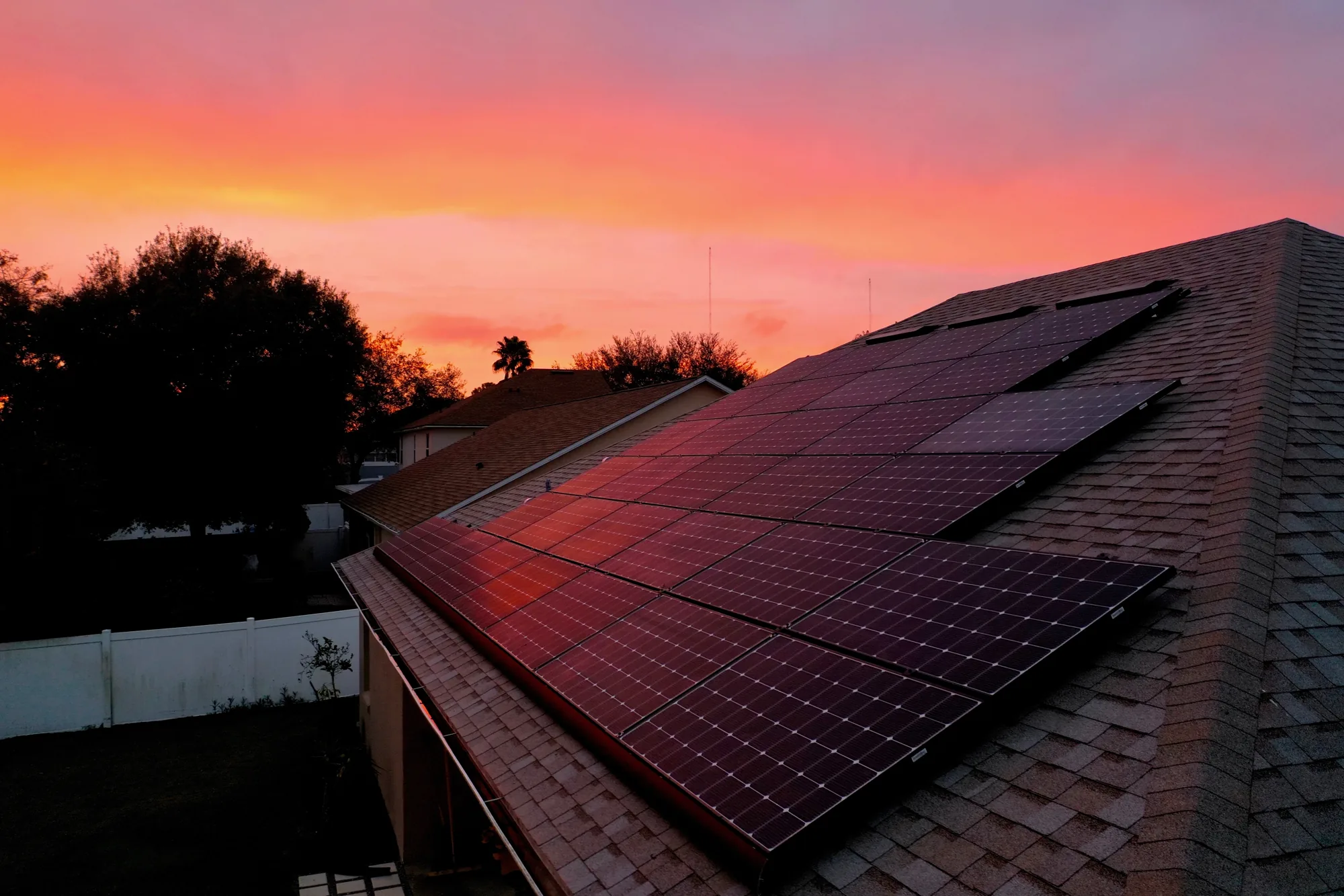 Rooftop solar at sunset